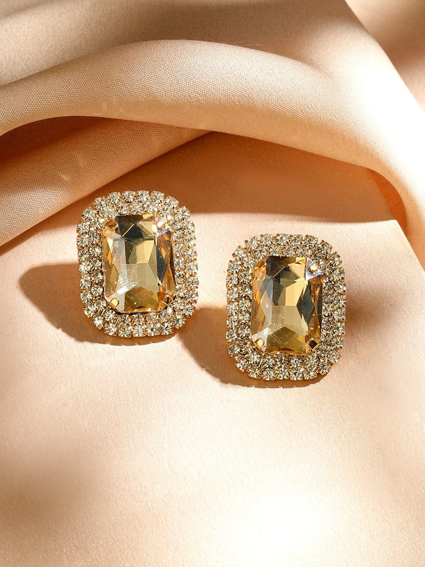 Rubans 18K Gold-Plated Light Gold Crystal Beaded & Cubic Zirconia Statement Necklace Set Jewellery Set