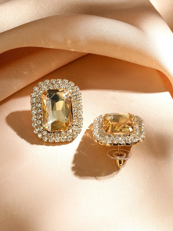 Rubans 18K Gold-Plated Light Gold Crystal Beaded & Cubic Zirconia Statement Necklace Set Jewellery Set