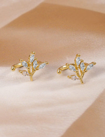Rubans 18K Gold-Plated Marquise-Cut Cubic Zirconia Studded Leaf Design Ear Cuff - Pack of 2 Earrings