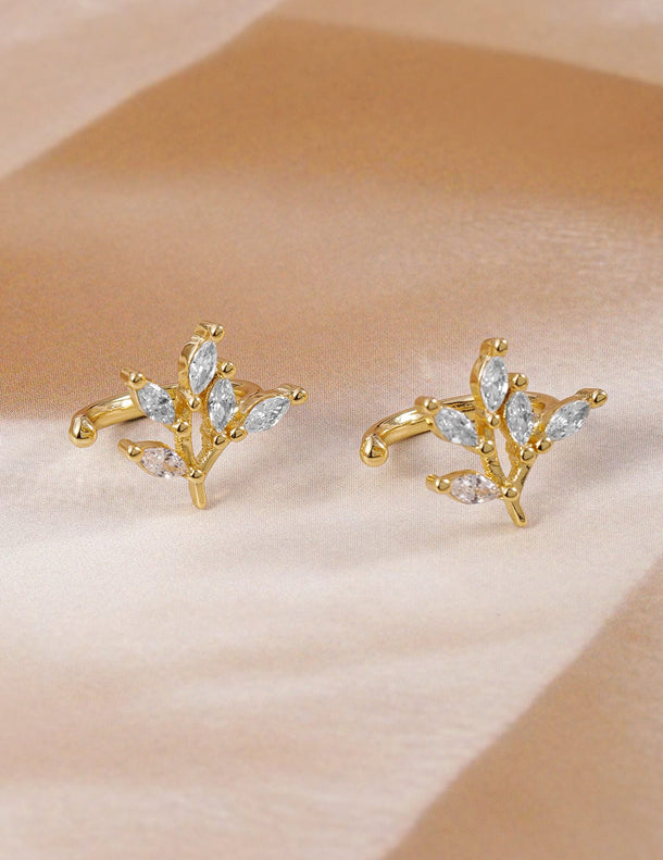 Rubans 18K Gold-Plated Marquise-Cut Cubic Zirconia Studded Leaf Design Ear Cuff - Pack of 2 Earrings