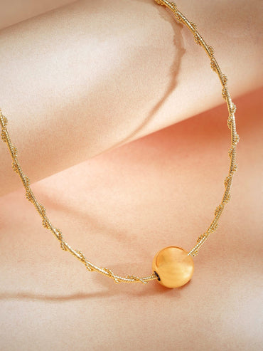 Rubans 18K Gold Plated Minimal Twisted Chain Necklace with Spherical Golden Bead Design Necklace & Chains