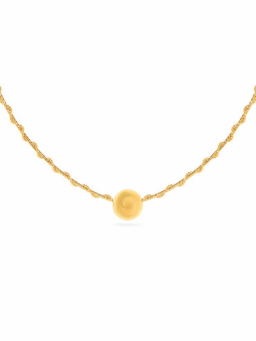 Rubans 18K Gold Plated Minimal Twisted Chain Necklace with Spherical Golden Bead Design Necklace & Chains