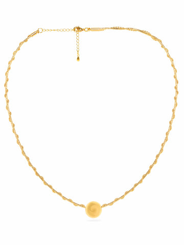 Rubans 18K Gold Plated Minimal Twisted Chain Necklace with Spherical Golden Bead Design Necklace & Chains