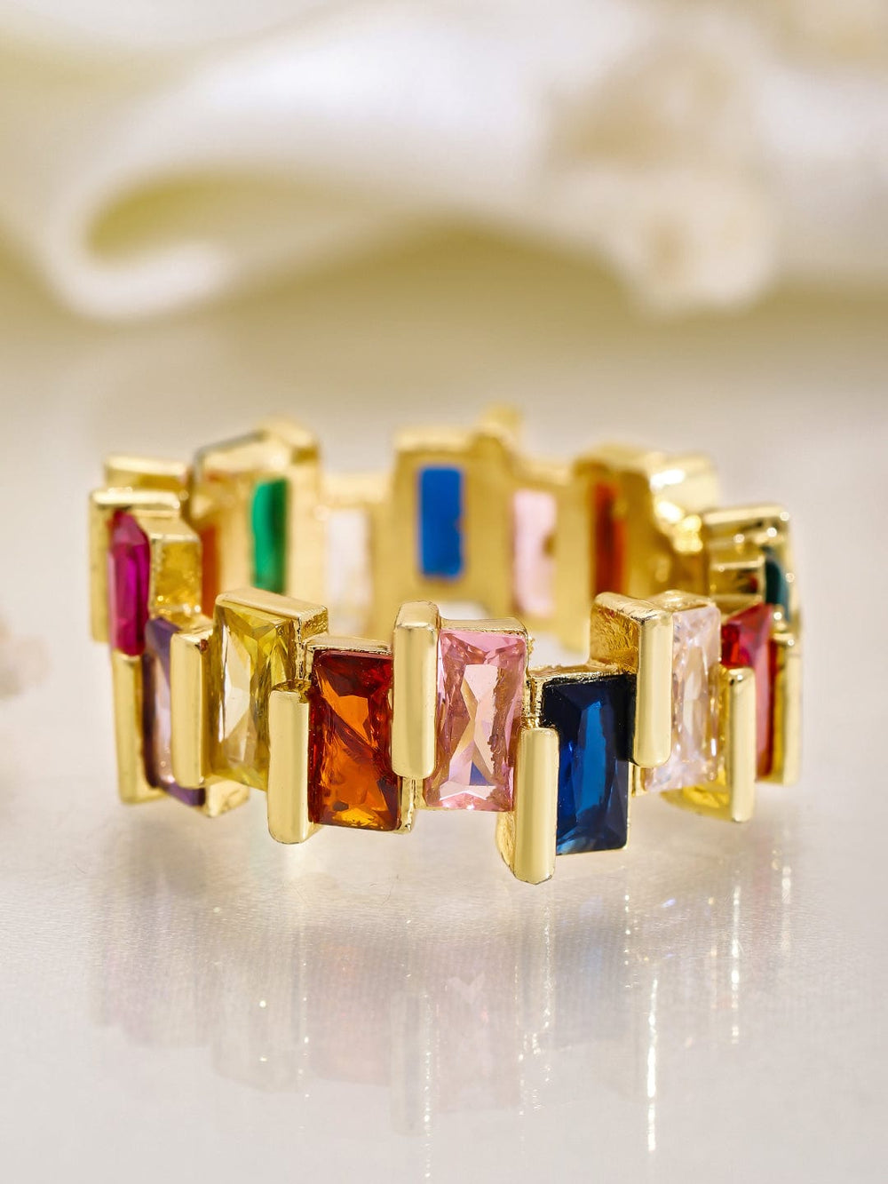 Rubans 18K Gold Plated Multi-Color Cubic Zirconia Studded Finger Ring Rings