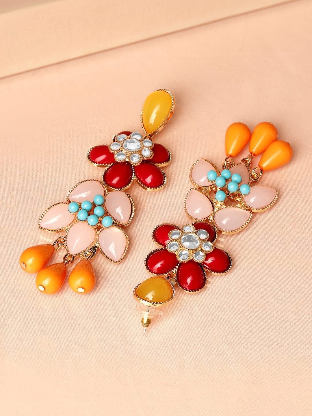 Rubans 18K Gold-Plated Multi-Color Floral Statement Big Drop Earrings Earrings