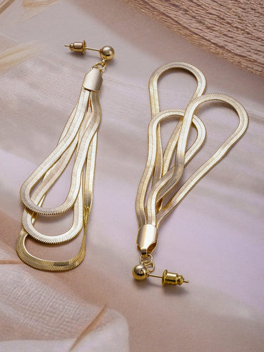 Rubans 18K Gold Plated Multi-Layered Long Dangle Earrings with Elegant Fluid Design Earrings