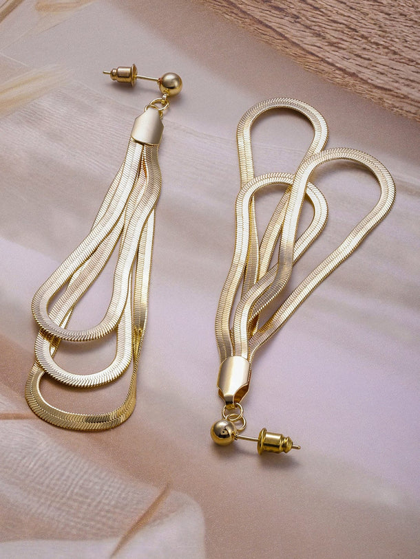 Rubans 18K Gold Plated Multi-Layered Long Dangle Earrings with Elegant Fluid Design Earrings