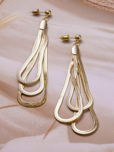 Rubans 18K Gold Plated Multi-Layered Long Dangle Earrings with Elegant Fluid Design Earrings