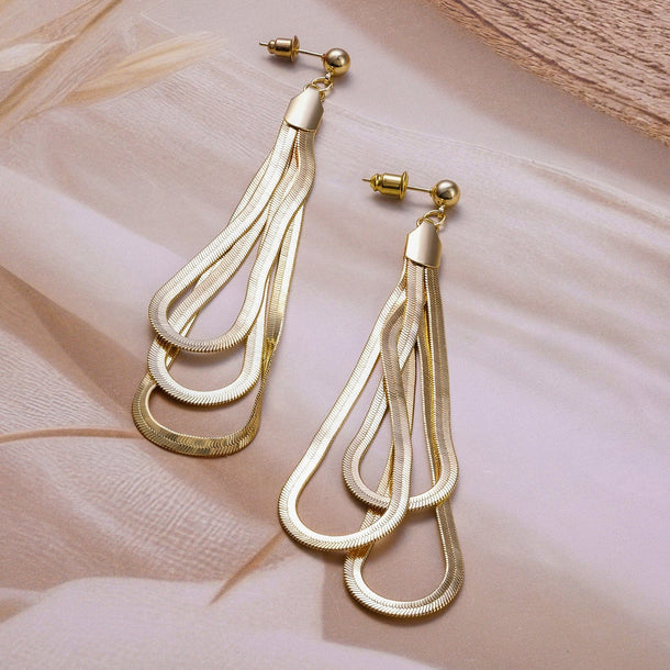 Rubans 18K Gold Plated Multi-Layered Long Dangle Earrings with Teardrop Design Earrings