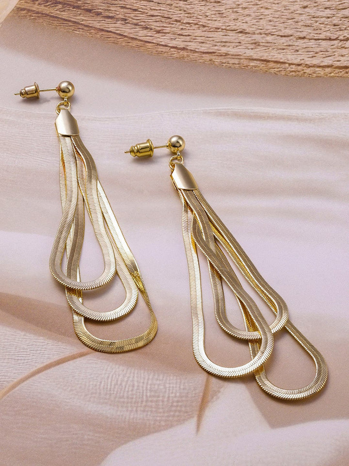 Rubans 18K Gold Plated Multi-Layered Long Dangle Earrings with Teardrop Design Earrings