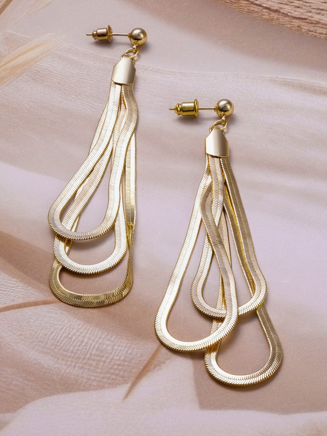 Rubans 18K Gold Plated Multi-Layered Long Dangle Earrings with Teardrop Design Earrings