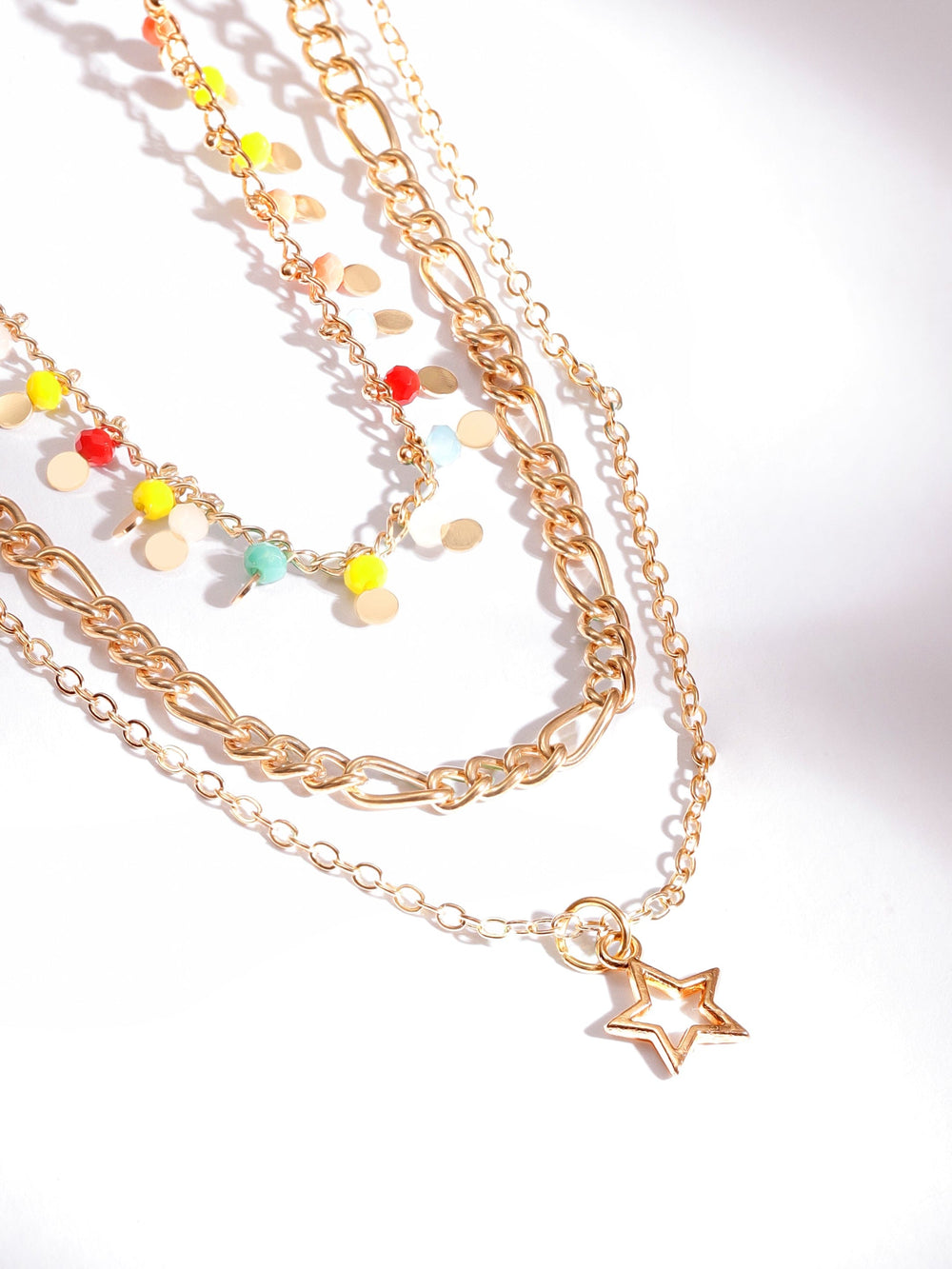 Rubans 18K Gold Plated Multicolor Beaded Star Charm Multi-Layered Necklace Necklaces, Necklace Sets, Chains & Mangalsutra