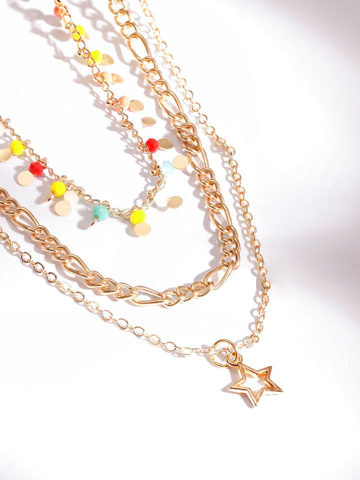 Rubans 18K Gold Plated Multicolor Beaded Star Charm Multi-Layered Necklace Necklaces, Necklace Sets, Chains & Mangalsutra