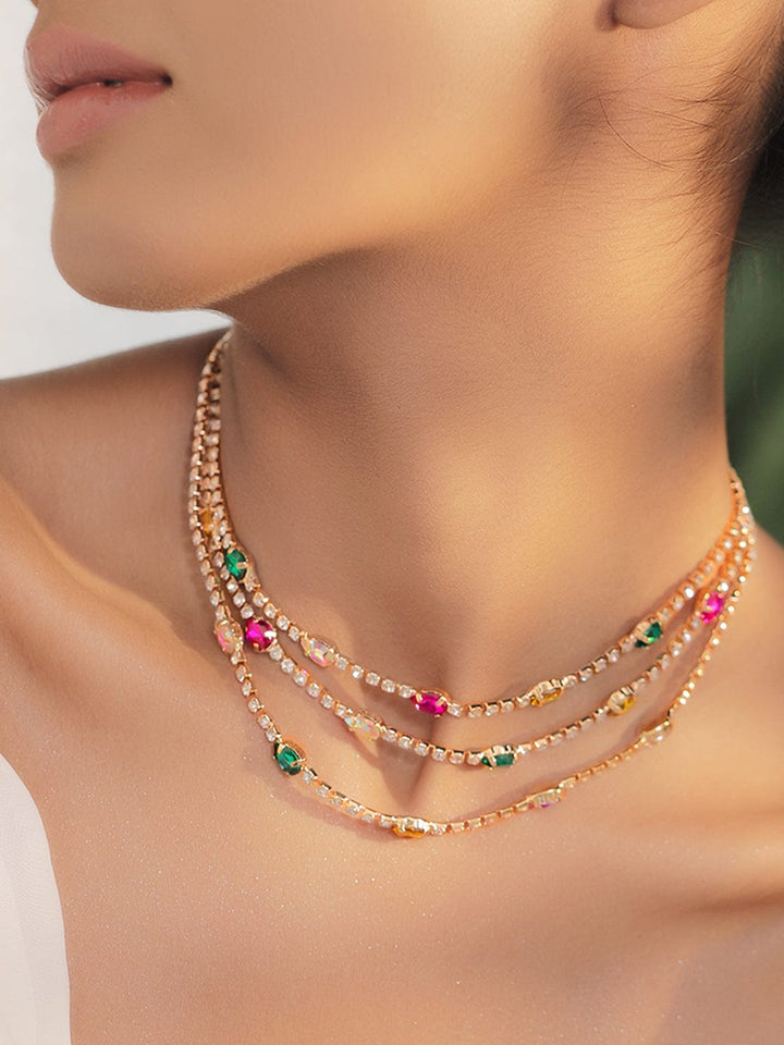 Rubans 18K Gold-Plated Multicolor Crystal & Cubic Zirconia Multi-Layer Statement Necklace Necklace & Chains