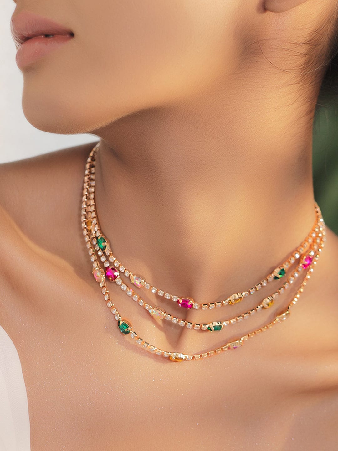 Rubans 18K Gold-Plated Multicolor Crystal & Cubic Zirconia Multi-Layer Statement Necklace Necklace & Chains