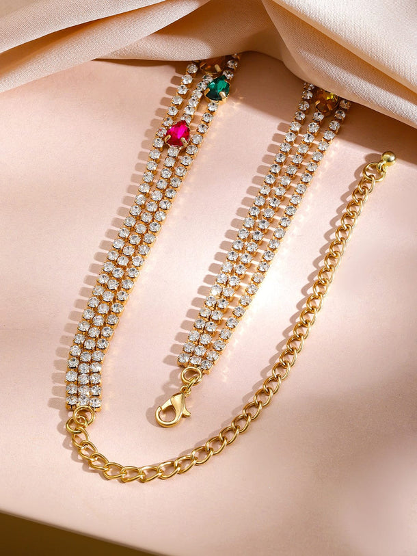 Rubans 18K Gold-Plated Multicolor Crystal & Cubic Zirconia Multi-Layer Statement Necklace Necklace & Chains