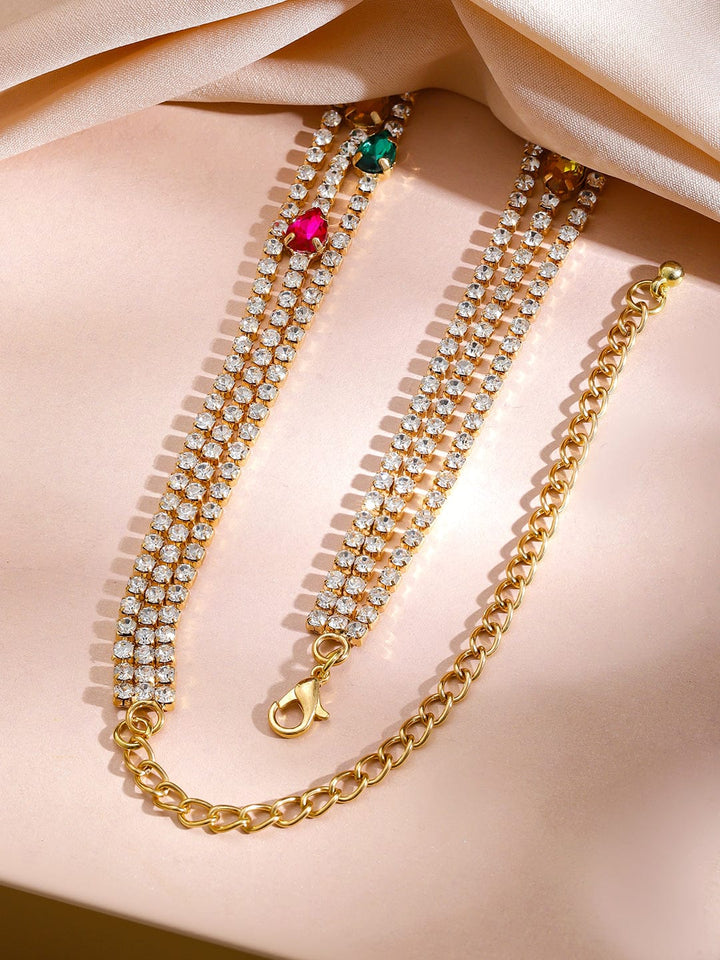 Rubans 18K Gold-Plated Multicolor Crystal & Cubic Zirconia Multi-Layer Statement Necklace Necklace & Chains