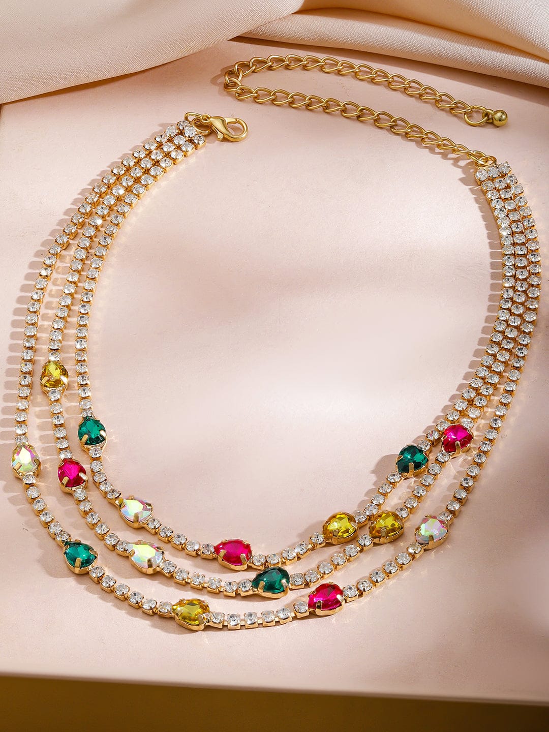 Rubans 18K Gold-Plated Multicolor Crystal & Cubic Zirconia Multi-Layer Statement Necklace Necklace & Chains