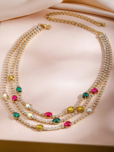 Rubans 18K Gold-Plated Multicolor Crystal & Cubic Zirconia Multi-Layer Statement Necklace Necklace & Chains