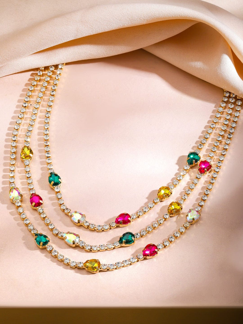 Rubans 18K Gold-Plated Multicolor Crystal & Cubic Zirconia Multi-Layer Statement Necklace Necklace & Chains