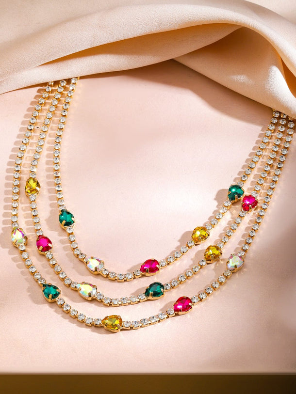Rubans 18K Gold-Plated Multicolor Crystal & Cubic Zirconia Multi-Layer Statement Necklace Necklace & Chains