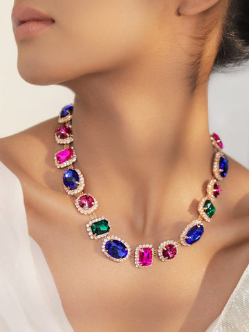 Rubans 18K Gold-Plated Multicolor Crystal & Cubic Zirconia Statement Necklace Necklace and Chains