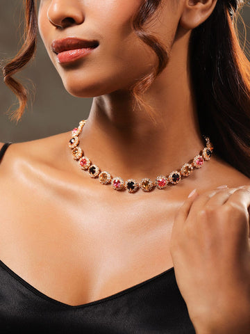 Rubans 18K Gold-Plated Multicolor Crystal Cubic Zirconia Stone Studded Statement Necklace Necklace & Chains