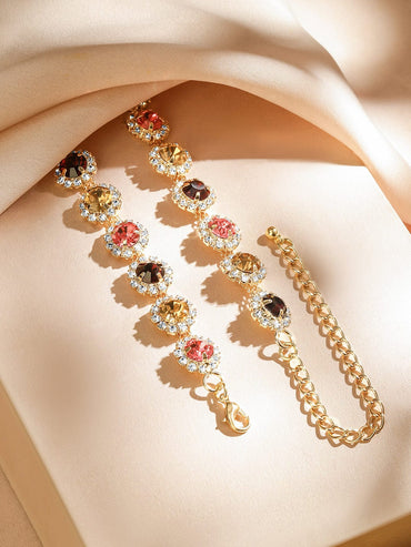 Rubans 18K Gold-Plated Multicolor Crystal Cubic Zirconia Stone Studded Statement Necklace Necklace & Chains