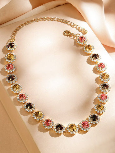Rubans 18K Gold-Plated Multicolor Crystal Cubic Zirconia Stone Studded Statement Necklace Necklace & Chains