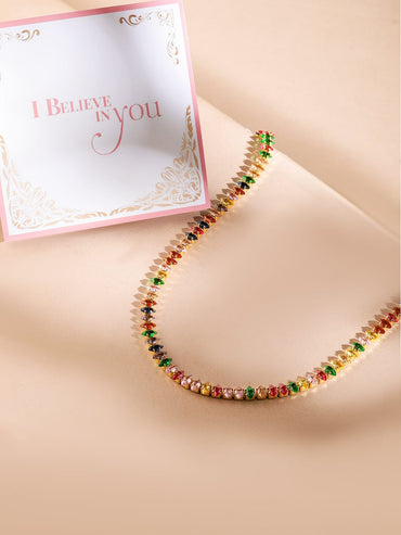 Rubans 18K Gold-Plated Multicolor Crystal Necklace Necklace and Chains