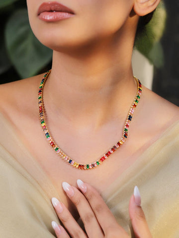 Rubans 18K Gold-Plated Multicolor Crystal Necklace Necklace & Chains