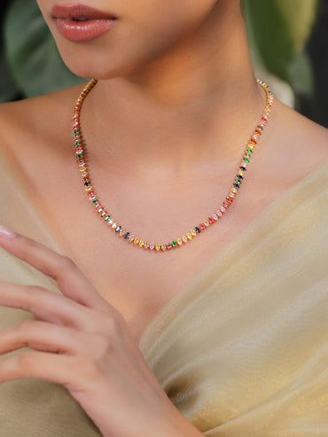 Rubans 18K Gold-Plated Multicolor Crystal Necklace Necklace & Chains