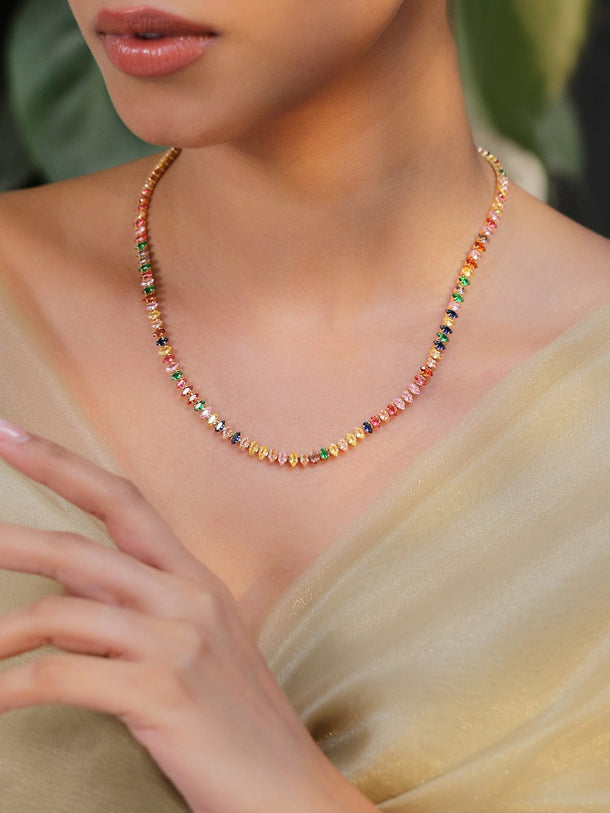 Rubans 18K Gold-Plated Multicolor Crystal Necklace Necklace & Chains