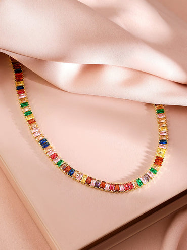 Rubans 18K Gold-Plated Multicolor Crystal Necklace Necklace & Chains