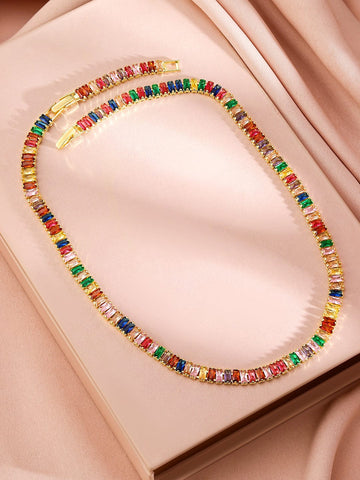 Rubans 18K Gold-Plated Multicolor Crystal Necklace Necklace & Chains