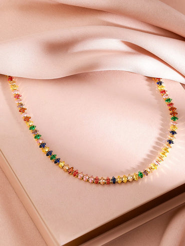 Rubans 18K Gold-Plated Multicolor Crystal Necklace Necklace & Chains