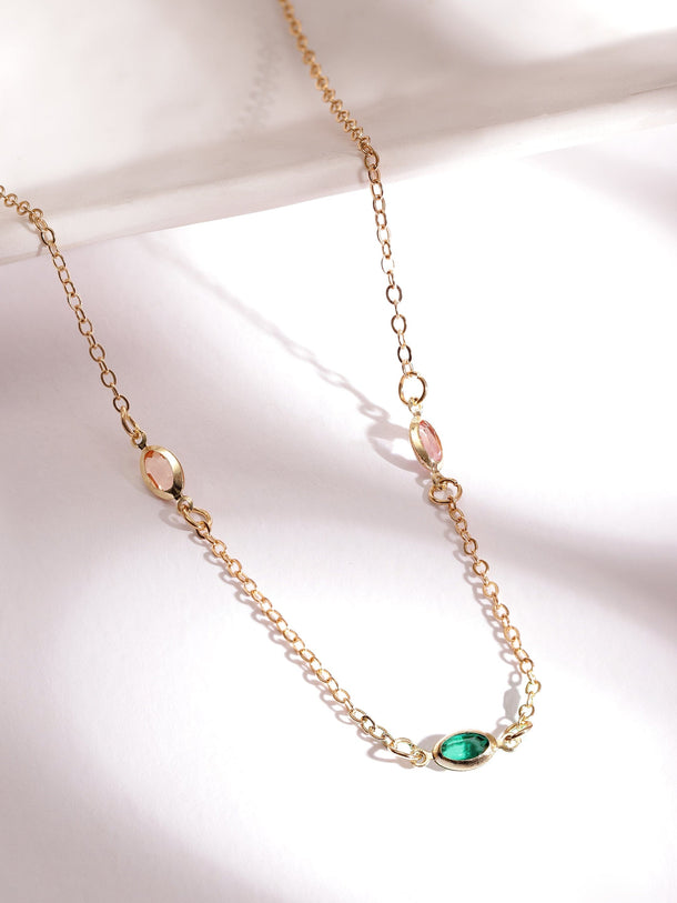 Rubans 18K Gold Plated Multicolor Crystal Zirconia Charms Multi-Layered Link Necklace Necklace & Chains