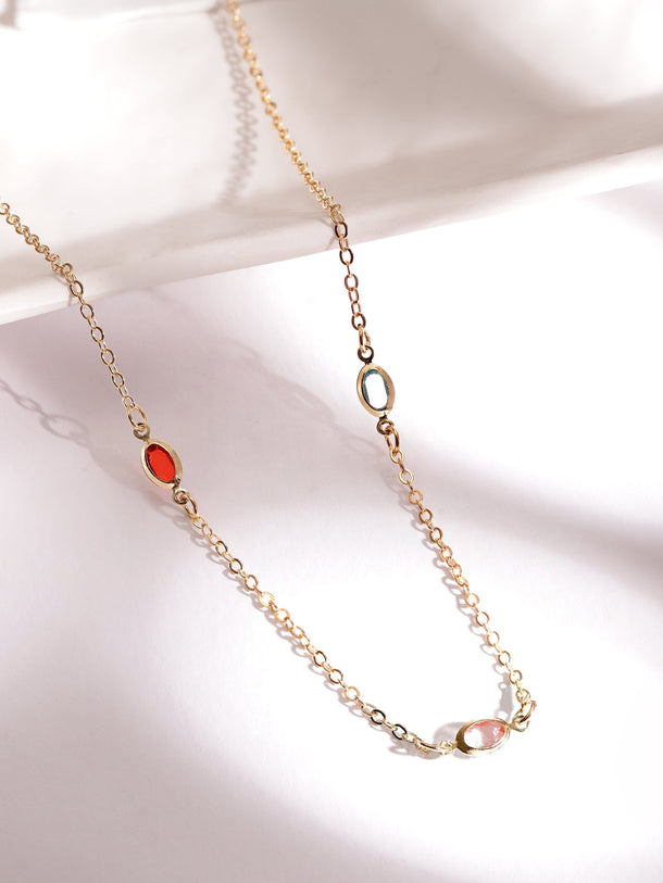 Rubans 18K Gold Plated Multicolor Crystal Zirconia Charms Multi-Layered Link Necklace Necklace & Chains