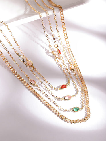 Rubans 18K Gold Plated Multicolor Crystal Zirconia Charms Multi-Layered Link Necklace Necklace & Chains
