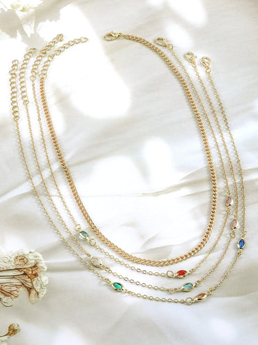 Rubans 18K Gold Plated Multicolor Crystal Zirconia Charms Multi-Layered Link Necklace Necklace & Chains