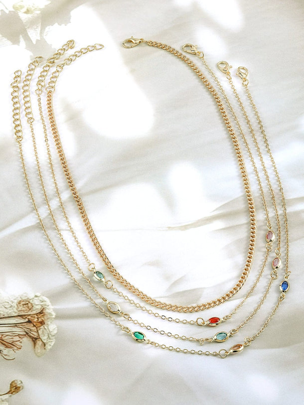 Rubans 18K Gold Plated Multicolor Crystal Zirconia Charms Multi-Layered Link Necklace Necklace & Chains
