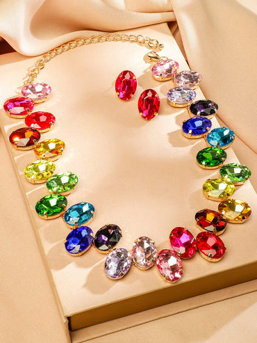 Rubans 18K Gold Plated Multicolor Crystal Zirconia Gemstone-Studded Jewellery Set Necklaces, Necklace Sets, Chains & Mangalsutra