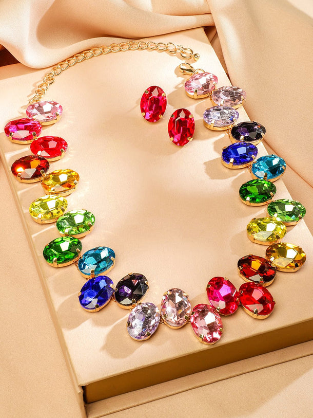 Rubans 18K Gold Plated Multicolor Crystal Zirconia Gemstone-Studded Jewellery Set Necklaces, Necklace Sets, Chains & Mangalsutra