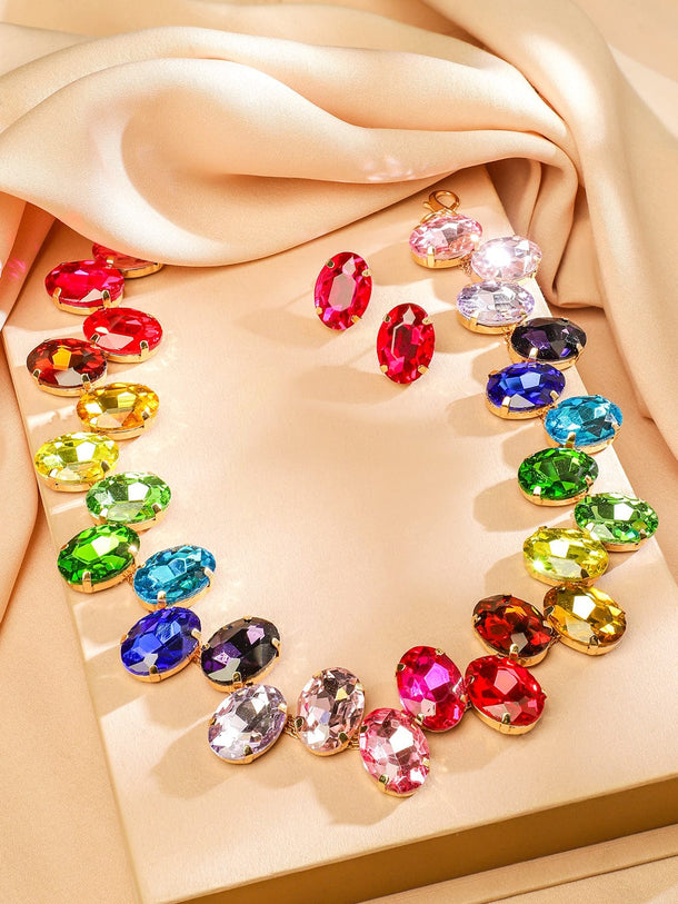 Rubans 18K Gold Plated Multicolor Crystal Zirconia Gemstone-Studded Jewellery Set Necklaces, Necklace Sets, Chains & Mangalsutra