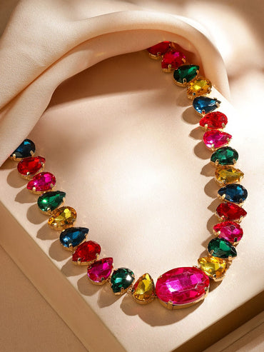 Rubans 18K Gold-Plated Multicolor Crystal Zirconia Statement Necklace for a Glamorous Look Wristwear
