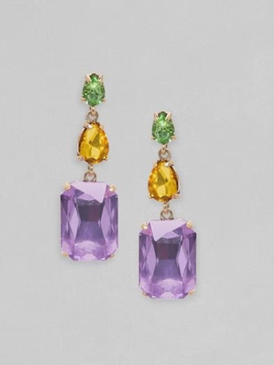 Rubans 18K Gold Plated Multicolor Gemstone Drop Earrings with Green, Yellow & Purple Stone Drop Earrings