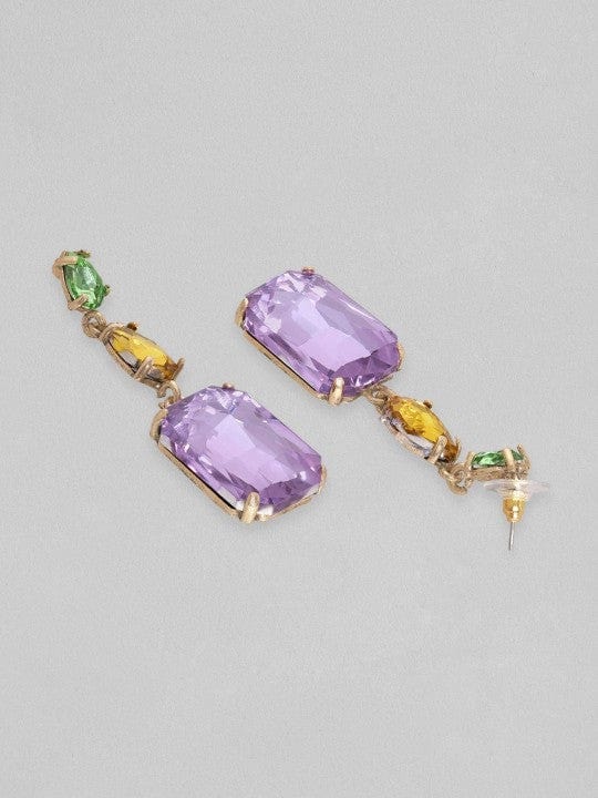 Rubans 18K Gold Plated Multicolor Gemstone Drop Earrings with Green, Yellow & Purple Stone Drop Earrings