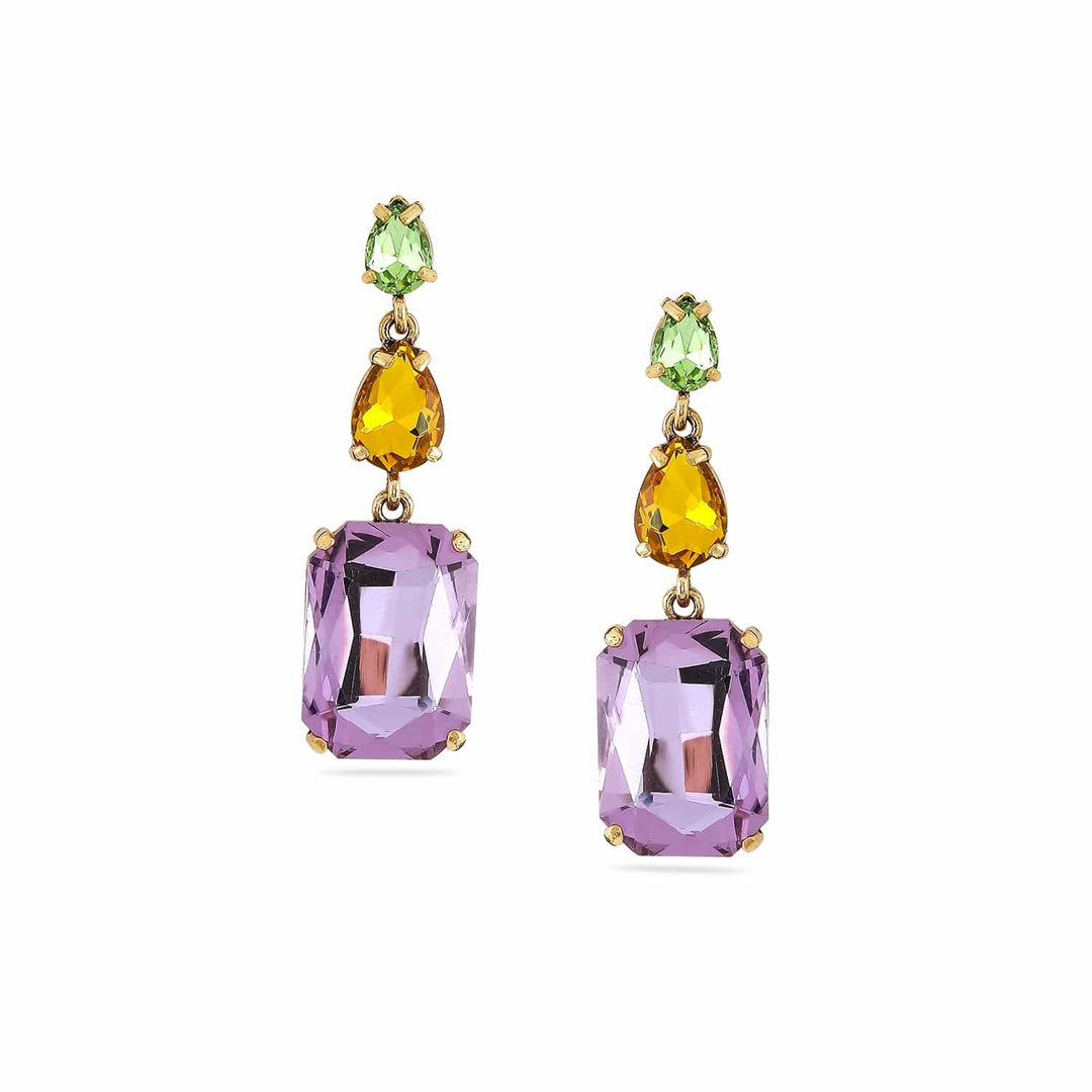 Rubans 18K Gold Plated Multicolor Gemstone Drop Earrings with Green, Yellow & Purple Stone Drop Earrings