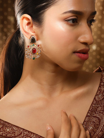 Rubans 18K Gold-Plated Multicolor Zirconia Gemstone Studded Chandelier Earrings for Women Chandelier Earrings