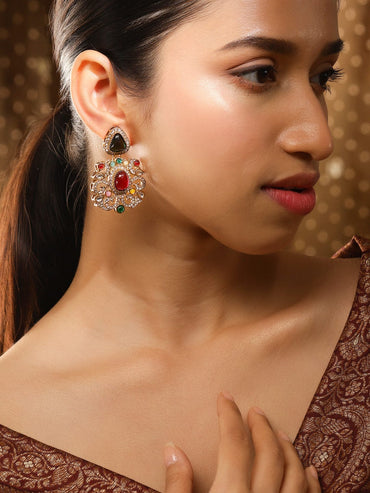 Rubans 18K Gold-Plated Multicolor Zirconia Gemstone Studded Chandelier Earrings for Women Chandelier Earrings